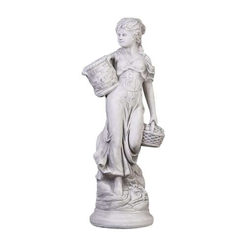 gartendekoparadies.de Frauen-Statue Sommer, Steinfigur, H. 69 cm, 20 kg, Grau, frostsicher aus Steinguss für Außenbereich von gartendekoparadies.de