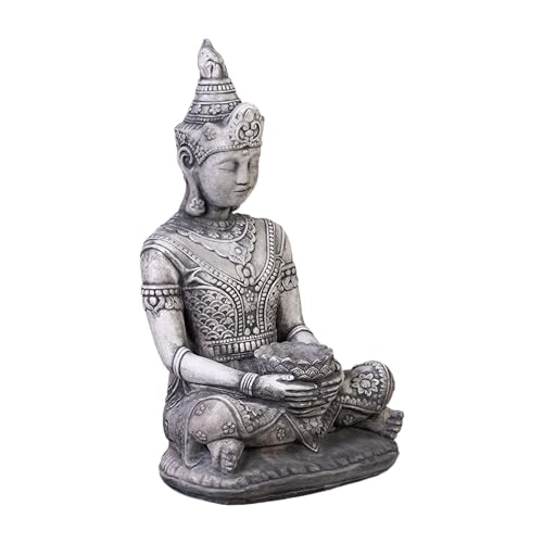 gartendekoparadies.de Thailändische Buddha Statue, Steinfigur, H. 80 cm, 75 kg, Grau, frostsicher aus Steinguss für Außenbereich von gartendekoparadies.de