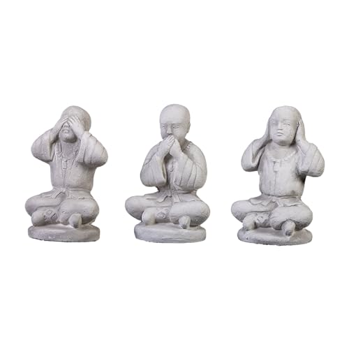 gartendekoparadies.de DREI Buddhas im Set, Steinfigur, H. 25 cm, 11 kg, Grau, frostsicher aus Steinguss für Außenbereich von gartendekoparadies.de