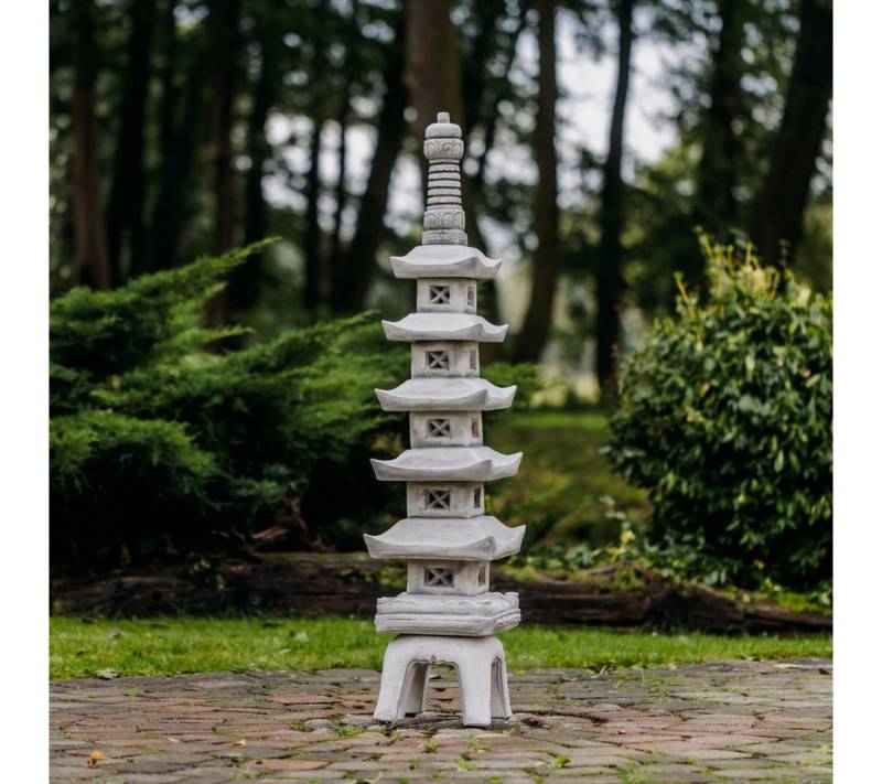 gartendekoparadies.de Gartenfigur Japanische Pagode mit fünf Dächern Steinlaterne, H. 123 cm, 60 kg, Frostsicher von gartendekoparadies.de
