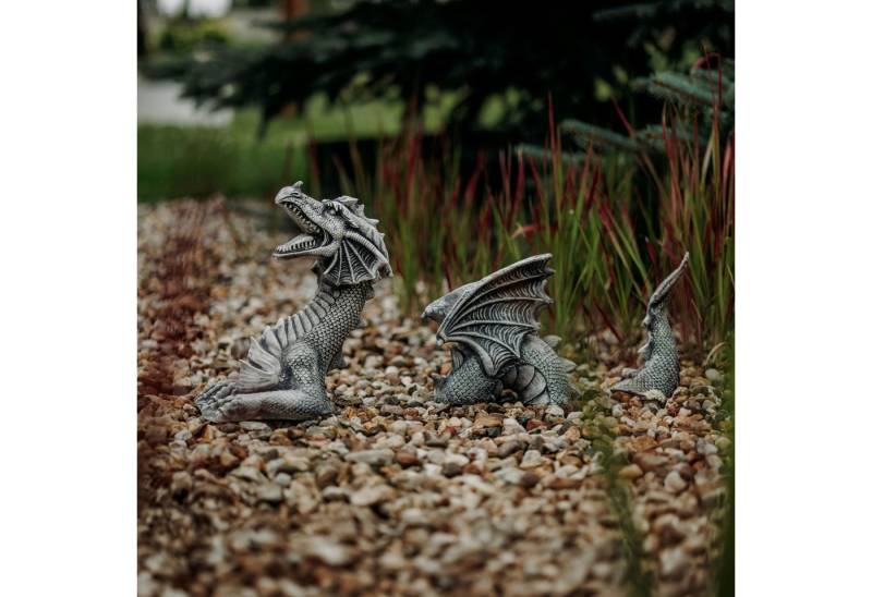 gartendekoparadies.de Gartenfigur 3-teiliger Drache, Steinfigur, H. 35 cm, 11 kg, Frostsicher von gartendekoparadies.de