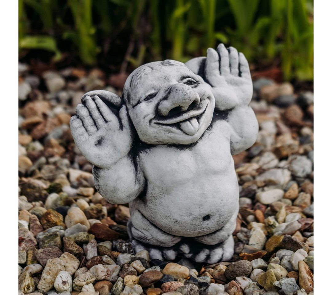 gartendekoparadies.de Gartenfigur Massive Steinfigur lustiger Troll Hallo, da Bin ich! Höhe 25 cm, 6 kg, Frostsicher von gartendekoparadies.de