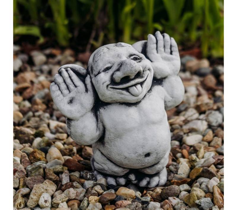 gartendekoparadies.de Gartenfigur Massive Steinfigur lustiger Troll Hallo, da Bin ich! Höhe 25 cm, 6 kg, Frostsicher von gartendekoparadies.de