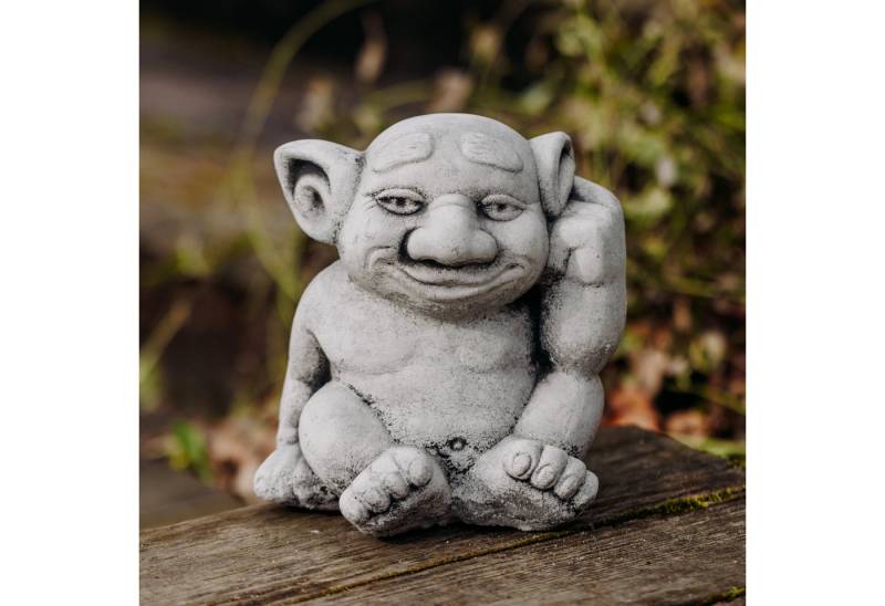 gartendekoparadies.de Gartenfigur Massive Steinfigur lustiger Troll der spinnt doch, H. 19 cm, 4 kg, Frostsicher von gartendekoparadies.de