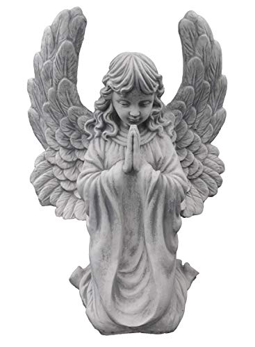 gartendekoparadies.de Engel Statue mit Flügel Grabengel, Steinfigur H. 54 cm, 20 kg, Grau, frostsicher aus Steinguss für Außenbereich von gartendekoparadies.de