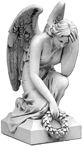 gartendekoparadies.de Engel Statue auf Sockel, Steinfigur H. 82 cm, 95 kg, Grau, frostsicher aus Steinguss für Außenbereich von gartendekoparadies.de