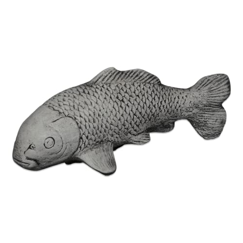 gartendekoparadies.de Koi-Fisch mit schwarzer Prägung, Steinfigur, H. 12 cm, 4 kg, Grau, frostsicher aus Steinguss für Außenbereich von gartendekoparadies.de