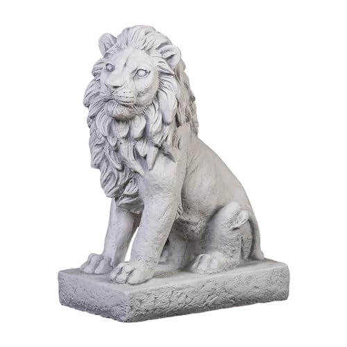 gartendekoparadies.de Kleiner Löwe Links, Steinfigur, H. 34 cm, 10 kg, Grau, frostsicher aus Steinguss für Außenbereich (Links) von gartendekoparadies.de
