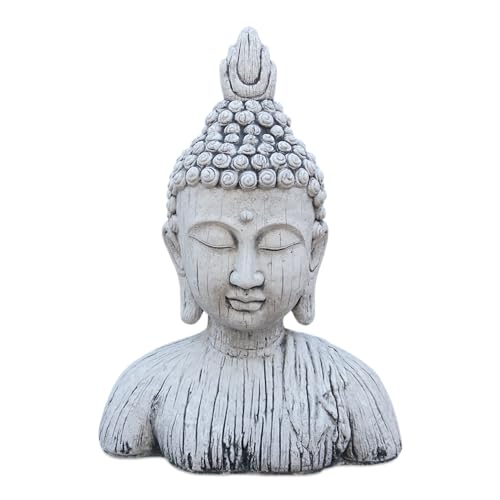 gartendekoparadies.de Imposante Buddha Büste, Steinfigur, H. 57 cm, 28 kg, Grau, frostsicher aus Steinguss für Außenbereich von gartendekoparadies.de