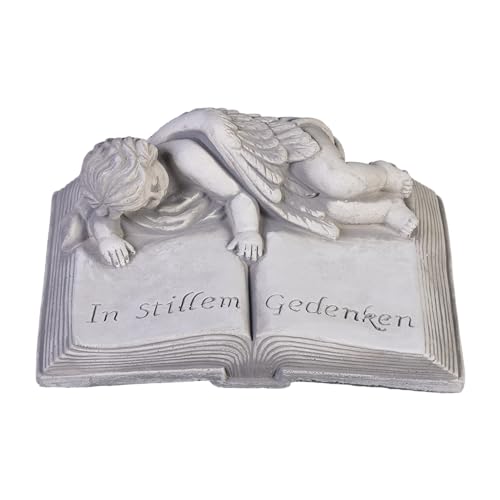 gartendekoparadies.de Liebevolle Erinnerung: Buch In stille Gedenken, Steinfigur, H. 11 cm, 20 x 27 cm, 6 kg, Grau, frostsicher aus Steinguss für Außenbereich von gartendekoparadies.de