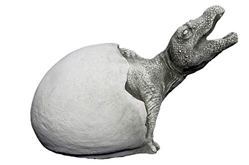 gartendekoparadies.de Dinosaurier schlüpft aus dem Ei Motiv II, Steinfigur, H. 21 cm, 7 kg, Grau, frostsicher aus Steinguss für Außenbereich von gartendekoparadies.de