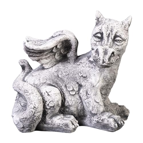 gartendekoparadies.de Kleiner antiker Drache, Steinfigur, H. 24 cm, 6 kg, Grau, frostsicher aus Steinguss für Außenbereich von gartendekoparadies.de