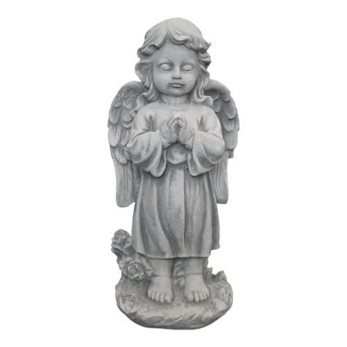 gartendekoparadies.de Engel stehend, Steinfigur H. 42 cm, 7 kg, Grau, frostsicher aus Steinguss für Außenbereich von gartendekoparadies.de