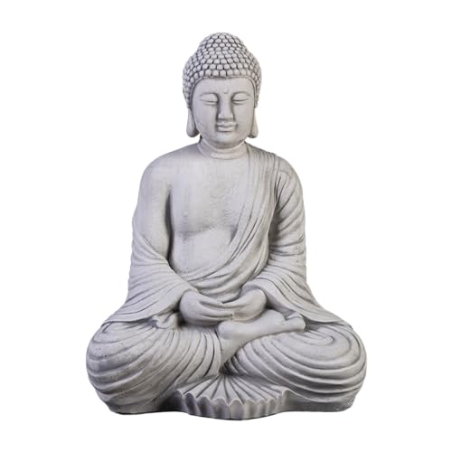 gartendekoparadies.de Buddha Figur, Steinfigur, H. 42 cm, 19 kg, Grau, frostsicher aus Steinguss für Außenbereich von gartendekoparadies.de
