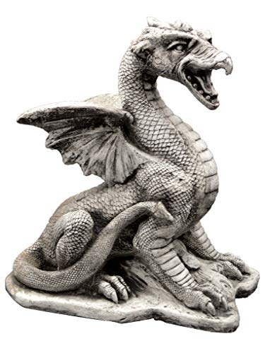 gartendekoparadies.de Sagenhafter Drache, Steinfigur, H. 33 cm, 10 kg, Grau, frostsicher aus Steinguss für Außenbereich von gartendekoparadies.de