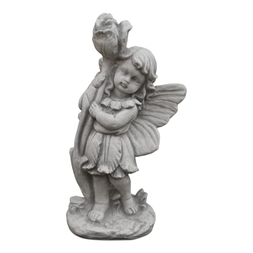gartendekoparadies.de Elfe mit Rose, Steinfigur, H. 32 cm, 3 kg, Grau, frostsicher aus Steinguss für Außenbereich gartendekoparadies.de Elfe mit Rose, Steinfigur, H. 32 cm, 3 kg, Grau, frostsicher aus Steinguss für Außenbereich von gartendekoparadies.de