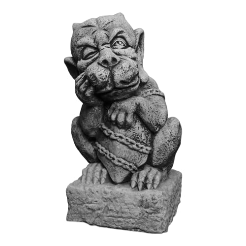 gartendekoparadies.de Gargoyle auf Sockel, Steinfigur, H. 40 cm, 18 kg, Grau, frostsicher aus Steinguss für Außenbereich von gartendekoparadies.de