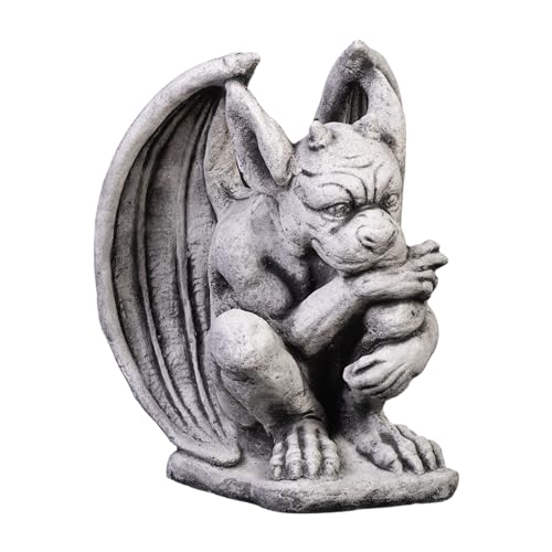 gartendekoparadies.de Gargoyle der Nachdenklich, Steinfigur, H. 27 cm, 10 kg, Grau, frostsicher aus Steinguss für Außenbereich von gartendekoparadies.de