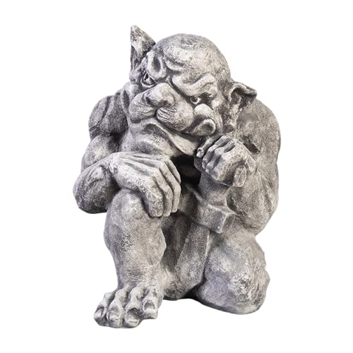 gartendekoparadies.de Gargoyle mit Schwert, Steinfigur, H. 31 cm, 15 kg, Grau, frostsicher aus Steinguss für Außenbereich von gartendekoparadies.de