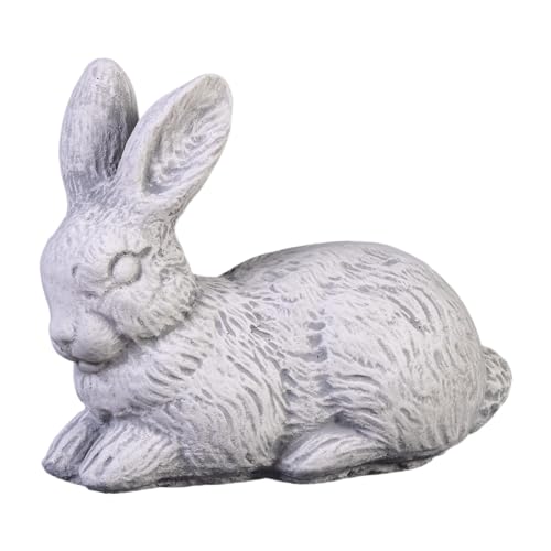 gartendekoparadies.de Liegender Hase, Steinfigur, H. 18 cm, 3 kg, Grau, frostsicher aus Steinguss für Außenbereich von gartendekoparadies.de