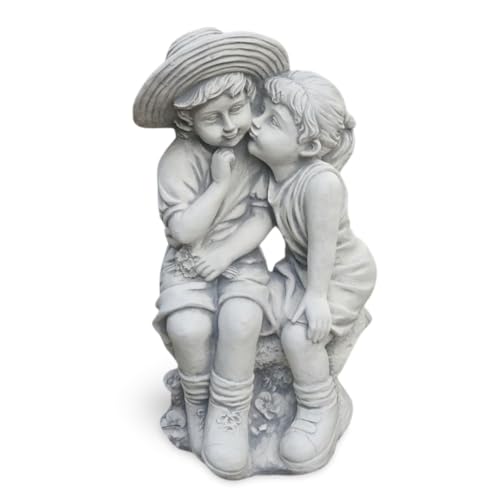 gartendekoparadies.de Junge und Mädchen Figur, Steinfigur H. 43 cm, 15 kg, Grau, frostsicher aus Steinguss für Außenbereich von gartendekoparadies.de