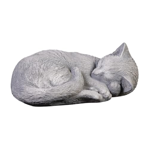 gartendekoparadies.de Schlafende Katze, Steinfigur, H. 11 cm, 4,5 kg, Grau, frostsicher aus Steinguss für Außenbereich von gartendekoparadies.de