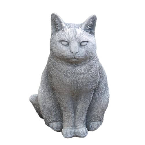 gartendekoparadies.de Stehende Katze, Steinfigur, H. 29 cm, 9 kg, Grau, frostsicher aus Steinguss für Außenbereich von gartendekoparadies.de