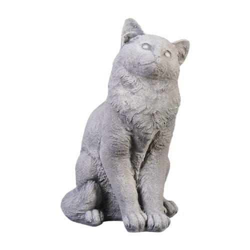 gartendekoparadies.de Sitzende Katze, Steinfigur, H. 40 cm, 13 kg, Grau, frostsicher aus Steinguss für Außenbereich von gartendekoparadies.de