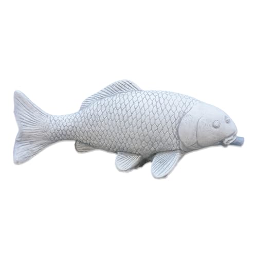 gartendekoparadies.de Koi-Fisch mit Wasserlauf, Steinfigur, H. 10 cm, 1 kg, Grau, frostsicher aus Steinguss für Außenbereich von gartendekoparadies.de