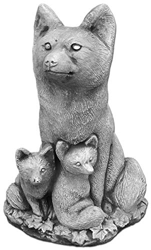 gartendekoparadies.de Fuchs - Familie, Steinfigur, H. 44 cm, 19 kg, Grau, frostsicher aus Steinguss für Außenbereich von gartendekoparadies.de