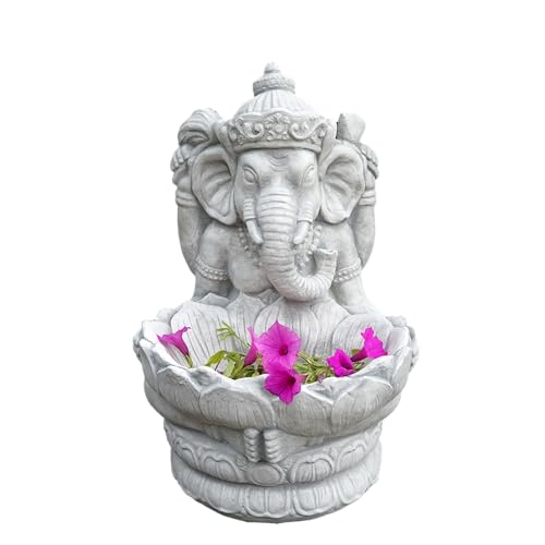 gartendekoparadies.de Figur des göttlichen Ganesha mit Schale (Grau), Steinfigur, H. 34 cm, 11 kg, Grau, frostsicher aus Steinguss für Außenbereich von gartendekoparadies.de