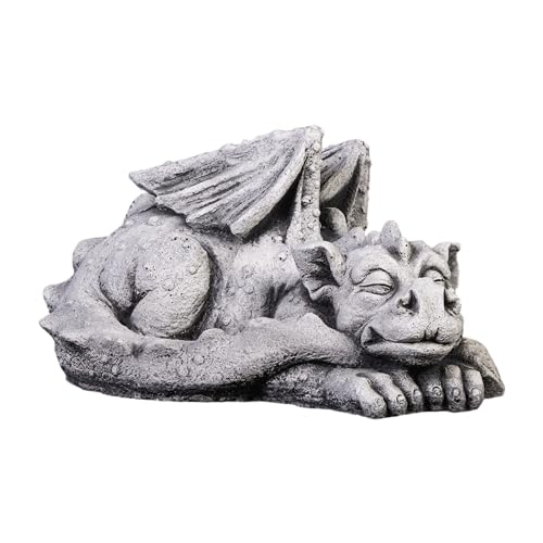 gartendekoparadies.de Schlafender Drache, Steinfigur, H. 17 cm, 7 kg, Grau, frostsicher aus Steinguss für Außenbereich von gartendekoparadies.de