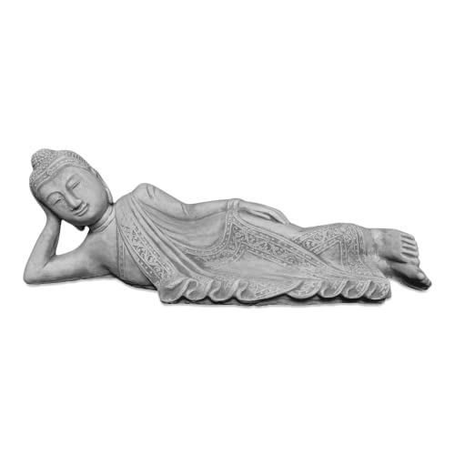 gartendekoparadies.de Liegende Buddha, Steinfigur, H. 25 cm, 21 kg, Grau, frostsicher aus Steinguss für Außenbereich von gartendekoparadies.de