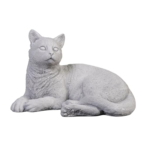 gartendekoparadies.de Liegende Katze, Steinfigur, H. 18 cm, 6 kg, Grau, frostsicher aus Steinguss für Außenbereich von gartendekoparadies.de