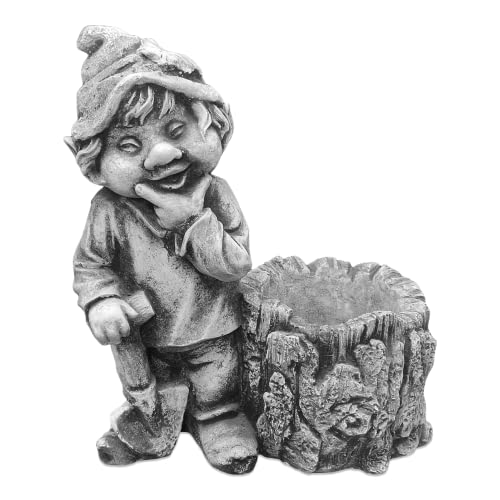 gartendekoparadies.de Gnom Waldfreund, Steinfigur Wichtel, H. 33 cm, 8 kg, Grau, frostsicher aus Steinguss für Außenbereich von gartendekoparadies.de
