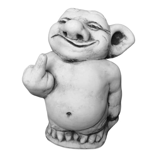 gartendekoparadies.de Massive Steinfigur lustiger Troll Mittelfinger Stinkefinger aus Steinguss frostsicher von gartendekoparadies.de