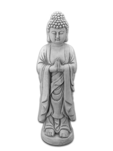 gartendekoparadies.de stehender Buddha Mönch, Steinfigur, H. 60 cm, 17 kg, Grau, frostsicher aus Steinguss für Außenbereich von gartendekoparadies.de