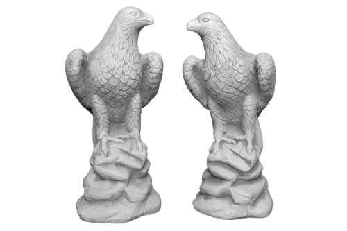 gartendekoparadies.de Statuen Adler Steinadler im Doppel, Steinfigur, H. 60 cm, 70 kg, Grau, frostsicher aus Steinguss für Außenbereich von gartendekoparadies.de