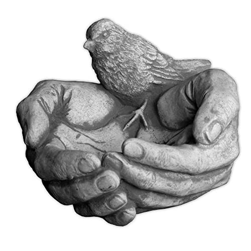 gartendekoparadies.de Vogel-Trinkschale Hand, H. 18 cm, 6 kg, Grau, frostsicher aus Steinguss für Außenbereich von gartendekoparadies.de