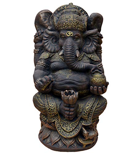 gartendekoparadies.de Figur des göttlichen Ganesha (Exklusiv), Steinfigur, H. 60 cm, 57 kg, Gold, frostsicher aus Steinguss für Außenbereich von gartendekoparadies.de