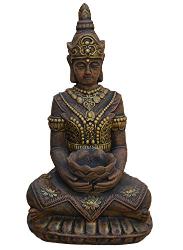 gartendekoparadies.de Tempelwächter Buddha in exklusiver Farbe, Steinfigur, H. 65 cm, 37 kg, Gold, frostsicher aus Steinguss für Außenbereich von gartendekoparadies.de