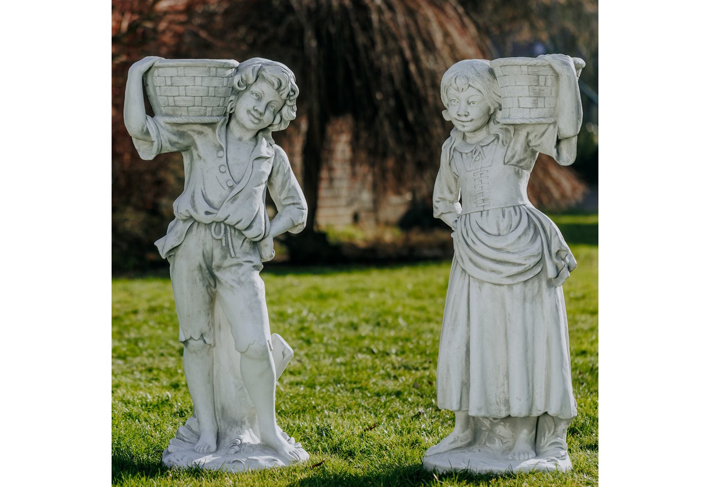gartendekoparadies.de Pflanzkübel Junge und Mädchen Statue 2er-Set Pflanzsäulen, H. 111 cm, 125 / 110 kg (2er-Set), Frostsicher von gartendekoparadies.de