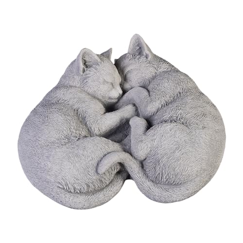 gartendekoparadies.de Schlafendes Katzen Paar, Steinfigur, H. 12 cm, 29 x 30 cm, 8 kg, Grau, frostsicher aus Steinguss für Außenbereich von gartendekoparadies.de