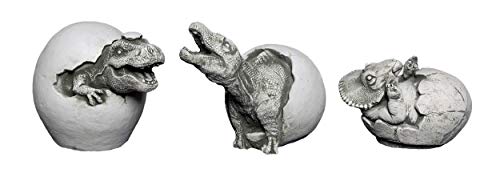 gartendekoparadies.de Set 3 x Dinosaurier, Steinfigur, H. 19/21/14 cm, 18 kg, Grau, frostsicher aus Steinguss für Außenbereich von gartendekoparadies.de