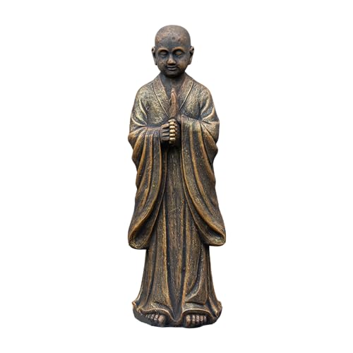 gartendekoparadies.de Statue eines Buddha-Mönches, Steinfigur aus Steinguss, H. 71 cm, 29 kg, frostsicher für Außenbereich (Gold) von gartendekoparadies.de