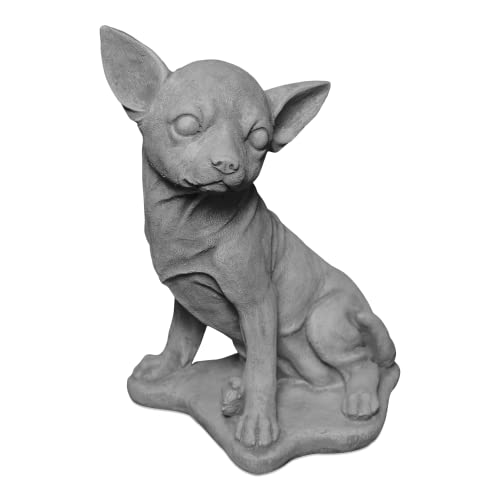 gartendekoparadies.de Niedlicher Chihuahua Hund, Steinfigur, H. 31 cm, 6 kg, Grau, frostsicher aus Steinguss für Außenbereich von gartendekoparadies.de