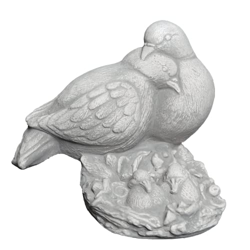 gartendekoparadies.de Taubenpaar mit Nachwuchs, Steinfigur, H. 20 cm, 5 kg, Grau, frostsicher aus Steinguss für Außenbereich von gartendekoparadies.de