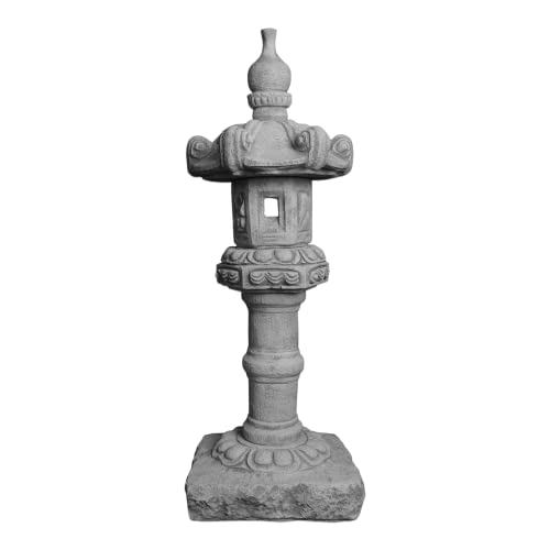 gartendekoparadies.de Tachi-Gata-Laterne japanische Steinlaterne, H. 83 cm, 39 kg, Grau, frostsicher aus Steinguss für Außenbereich von gartendekoparadies.de