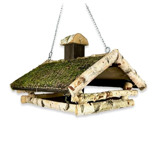 GARTENETAGE Hängendes Vogelhaus XL mit Moosdach – Ganzjährige Futterstelle aus unbehandeltem Birkenholz für heimische Vögel – Wetterfestes Vogelfutterhaus mit großem Silo, Schutz vor Regen & Schnee GARTENETAGE Hängendes Vogelhaus XL mit Moosdach – Ganzjährige Futterstelle aus unbehandeltem Birkenholz für heimische Vögel – Wetterfestes Vogelfutterhaus mit großem Silo, Schutz vor Regen & Schnee von gartenetage