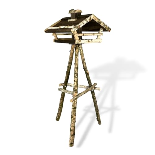 GARTENETAGE Vogelhaus Birke mit Ständer und Holzdach/Vogelhaus mit Ständer wetterfest und stabil/Vogelfutterhaus mit Ständer/Robustes Vogelhäuschen für Ihren Garten von gartenetage
